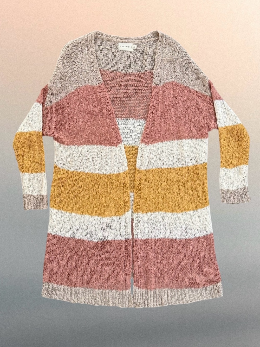 Dreamers Striped Open-Front Cardigan - Pink, Mustard, Cream